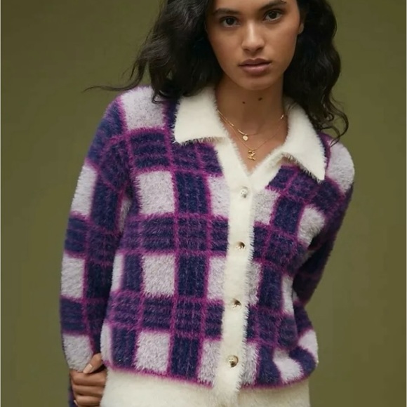 Anthropologie Plaid Cardigan sz Small - Picture 2 of 8